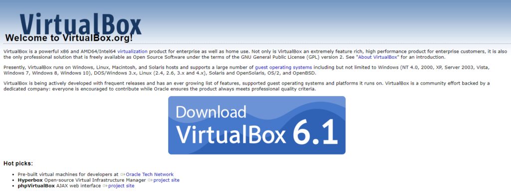 pagina web virtualbox